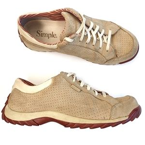 SIMPLE Women's Perforated Beige Premium Suede Lace Up Sneaker Shoe 8